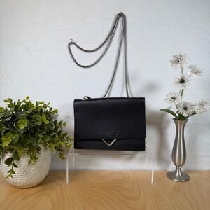 Pull&Bear Black Pebbled Leather Crossbody Bag Silver Chain Evening Party‎ Purse